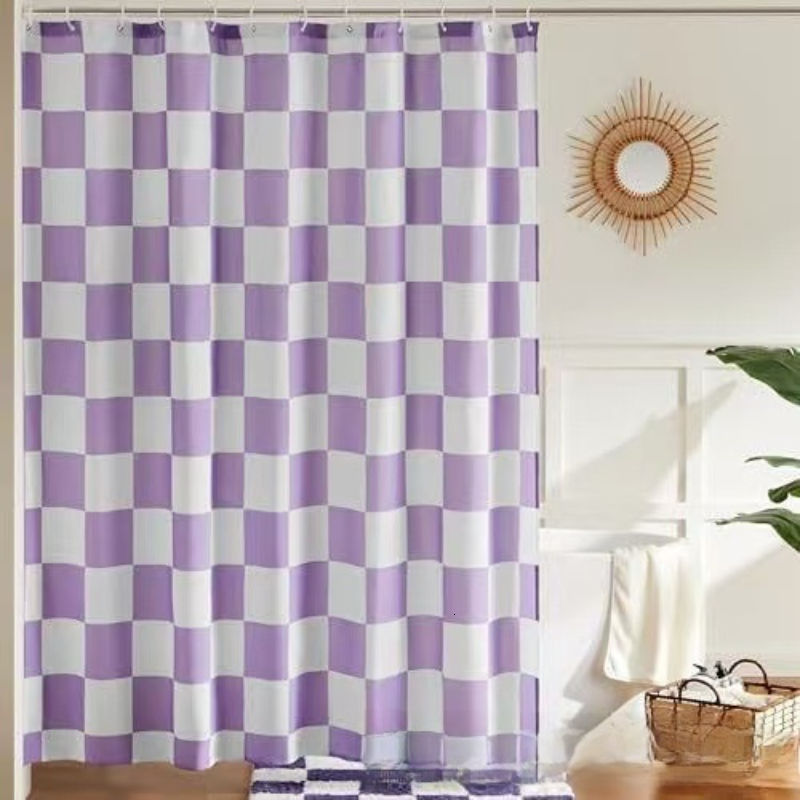 Shower Curtain Lavender Purple Plaid Pattern Vintage Retro Aesthetic Waterproof Machine Washable Bathroom Partition Curtain
