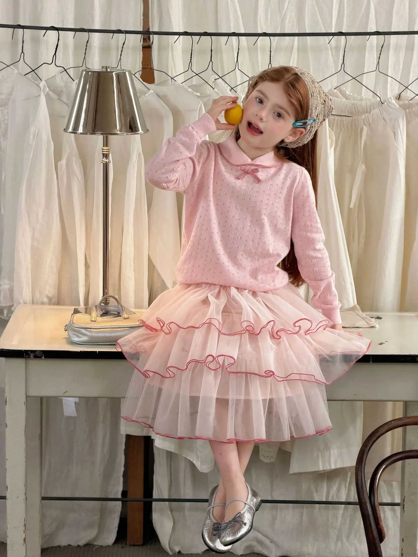 2026 Spring Sweet Style Children Skirt Pink Three-Layer Tulle Tiered Skirt for 2-7Y Girls Lightweight Flowy Dress H260407