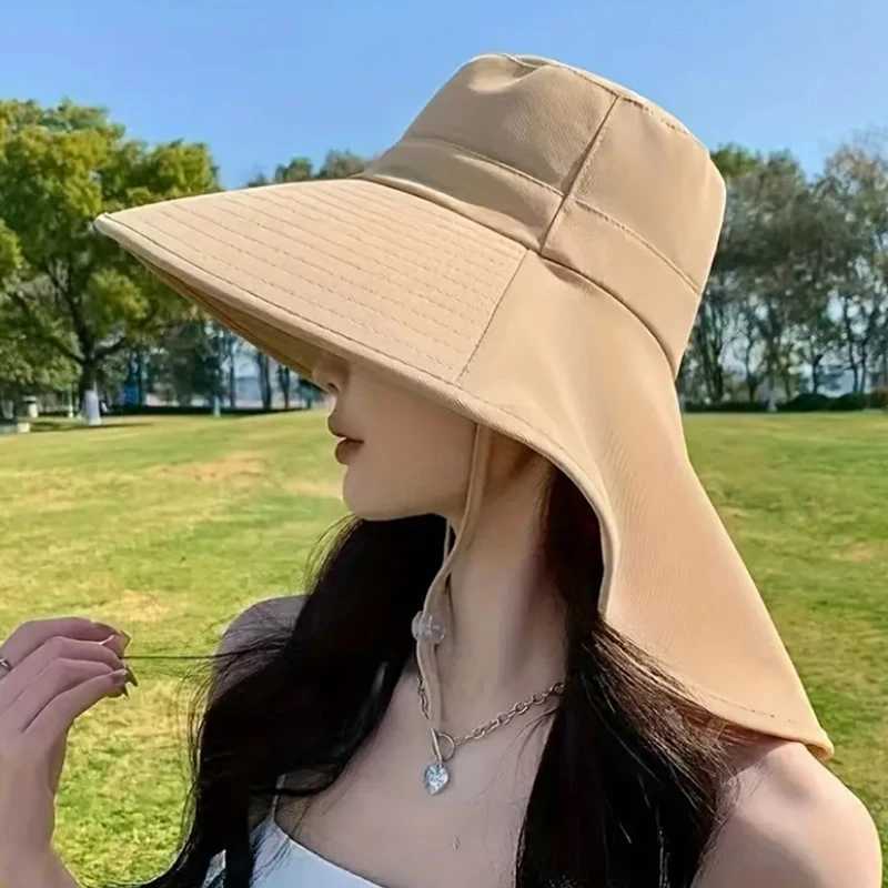New summer ponytail hat with large brim sun visor womens neck protection fishermans hat outdoor hat H260407