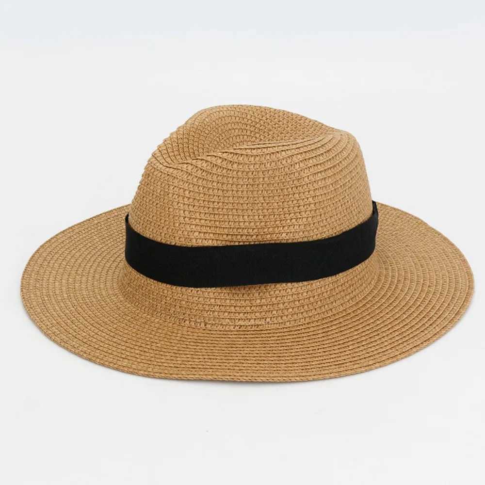 Senker Fashion Sun Hats for Women UV Protection Packable Wide Brim Straw Hat for Men Beach Summer Vacation Travel H260407