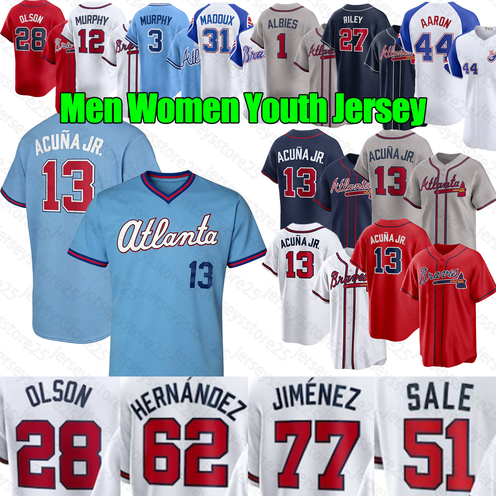 Custom City Baseball Jersey 2026NEW Braves 13 Ronald Acuna Jr 27 Austin Riley Matt Olson Harris II Spencer Strider Walle n Ozzie Albies Jones Rosario 
