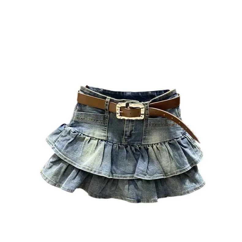 Girls Dress 2026 Summer New Denim Short Skirt Korean Version Flanged Cake Skirt Elastic Waist A-line Skirt Fashion 3-14Y H260407