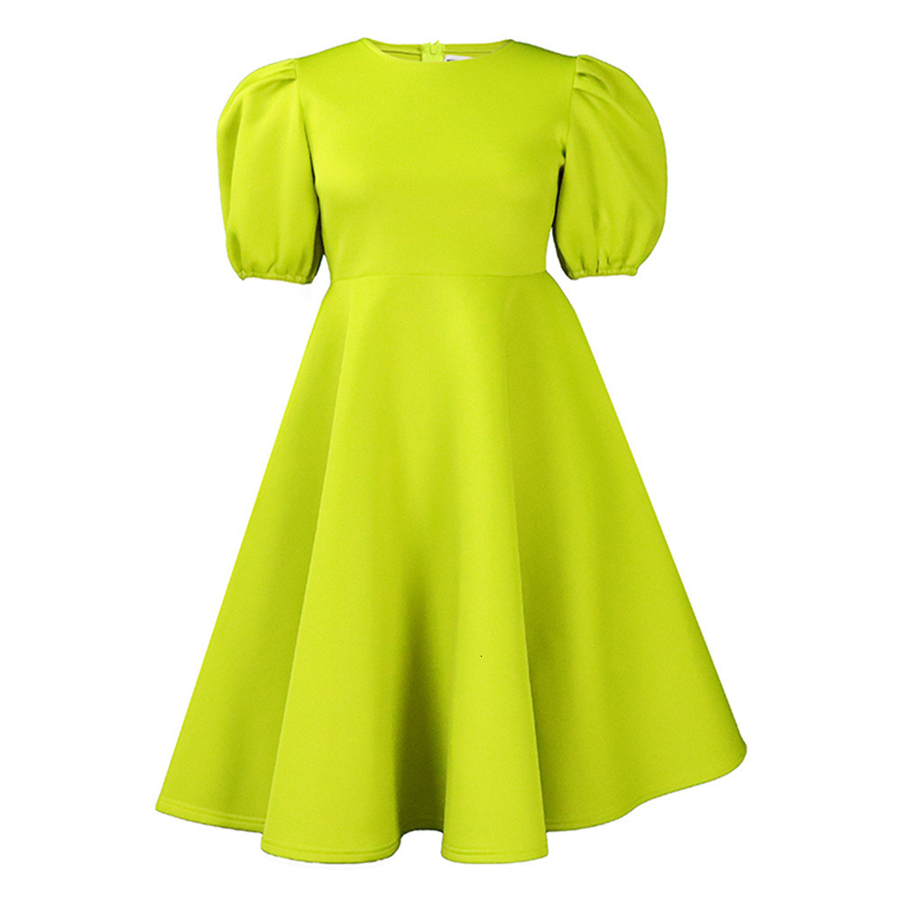 Plus size black casual womens dress with O-ring puff sleeves and A-line round neck slim fit Midi formal dress 240824 - view 7