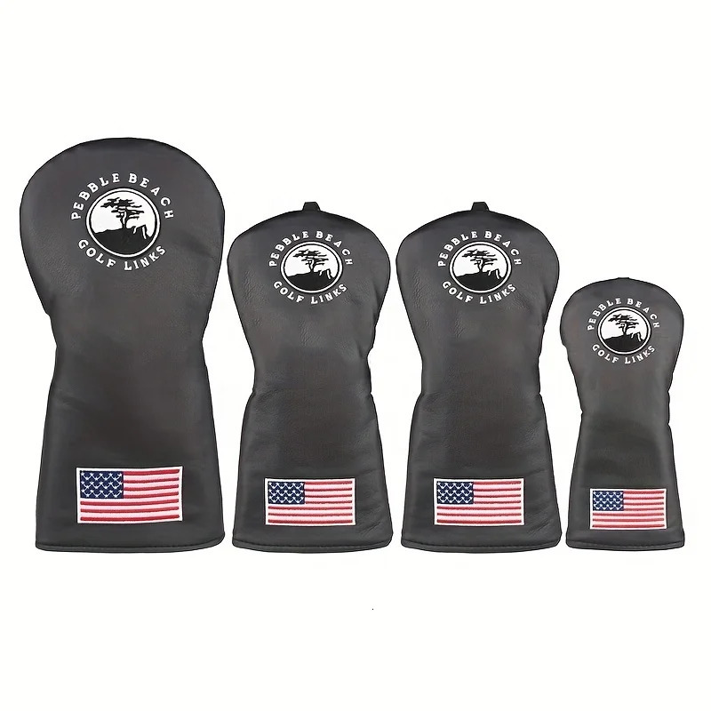 Golf Club Head Cover PU Leather, Navy Blue Black Hybrid and Fairway Wood Covers with American Flag Patch, Tree Pattern Golf Club Protector - view 5