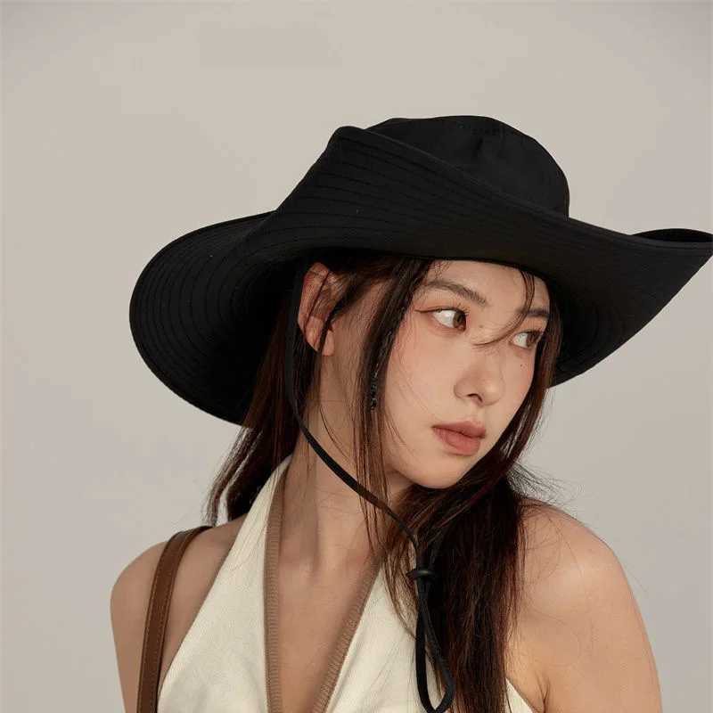 Panama Womens Outdoor Sunshade Fisherman Hat Sunscreen Mountain Climbing Hat Big brim Sunshade Hat Cap H156 H260407