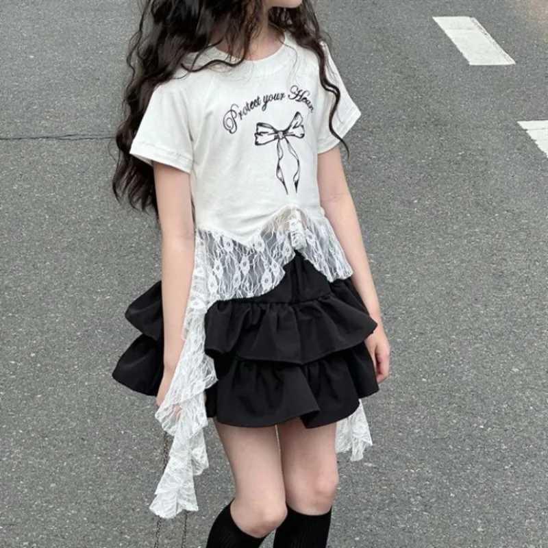 2026 New Girls Summer Dress Trendy Korean Style Short Sleeve Tiered Skirt Versatile Mix Match Casual Wear for Kids H260407
