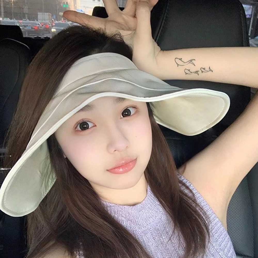 New Summer Sun Hat for Women Anti-UV Beach Visor Caps Girls Hollow Top Folding Sunscreen Beach Hat Outdoor Wide-Brim Caps H260407