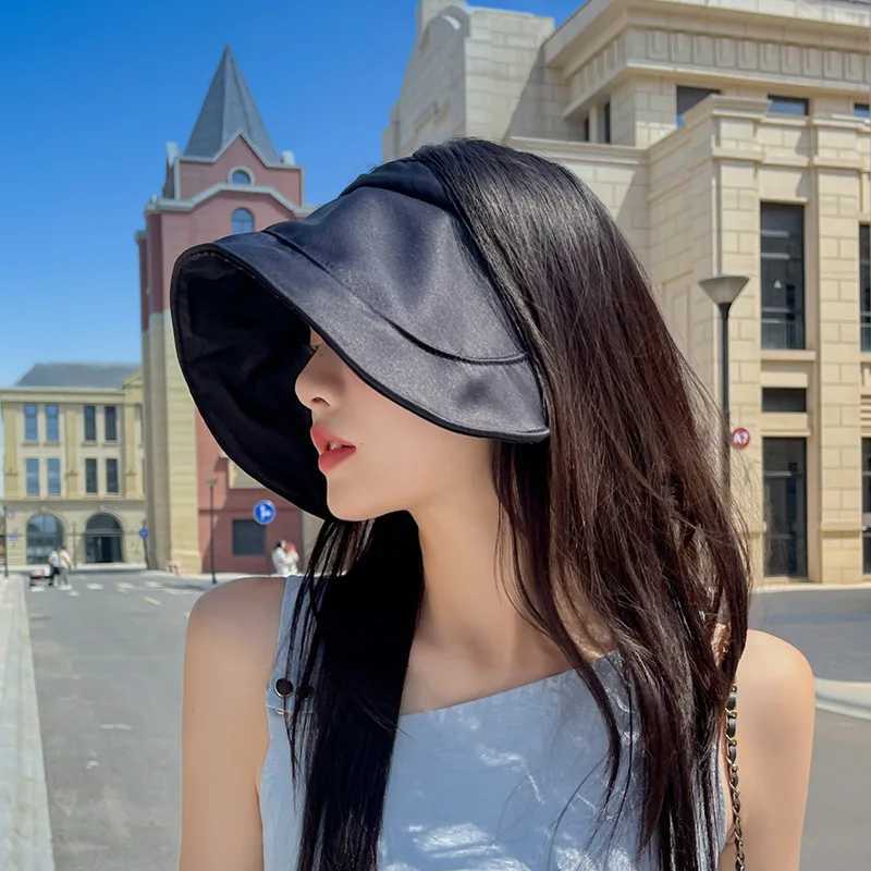 New Summer Sun Hat for Women Anti-UV Beach Visor Caps Girls Hollow Top Folding Sunscreen Beach Hat Outdoor Wide-Brim Caps H260407