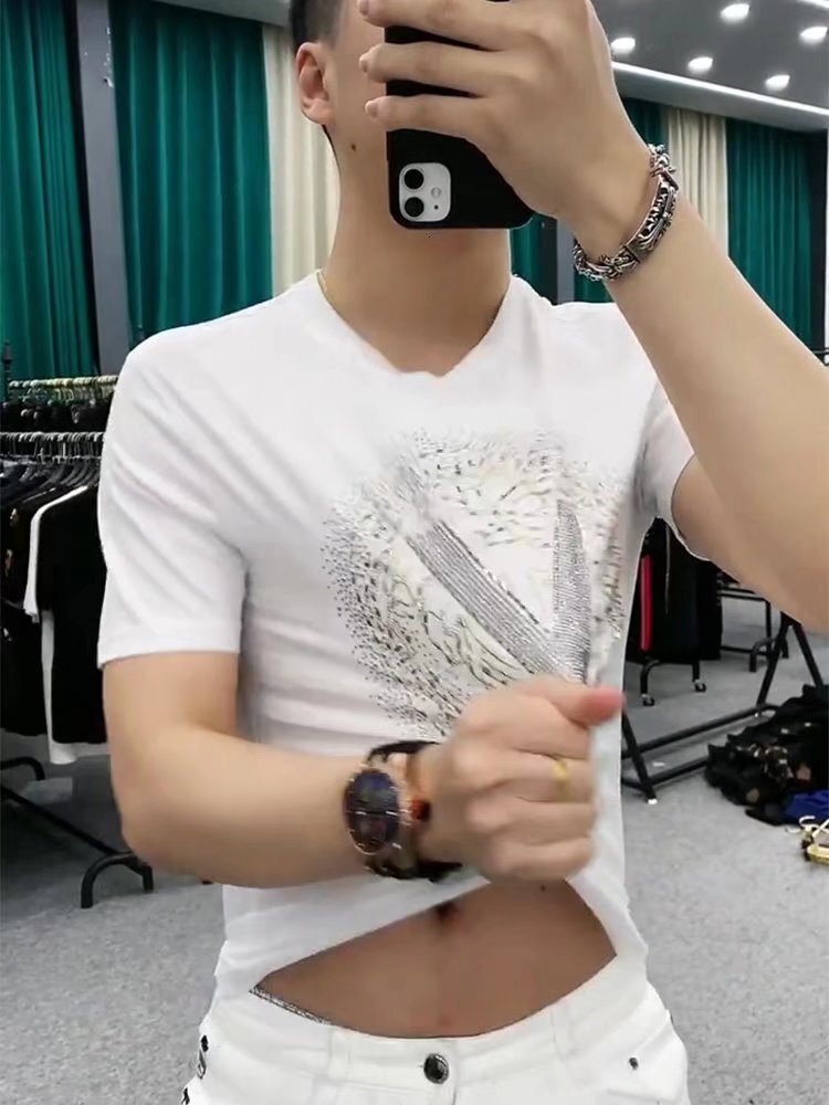 Men's Black T-Shirt, Chinese Style 100% Cotton Longline Casual Shirt - Loose Fit, Short Sleeve Round Neck Top with Crystal Slogan Print for Everyday C - view 6