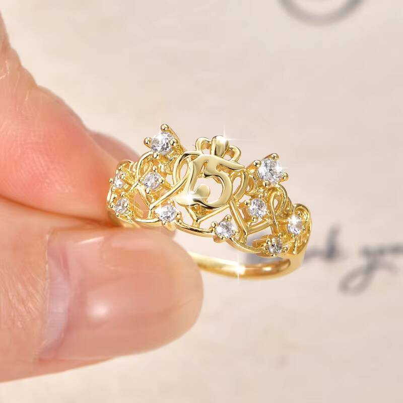 Heart Love 15 Anos Quinceanera Queen Crown Anniversary Fashion Round Moissanite Vine Crown Engagement Ring for Women