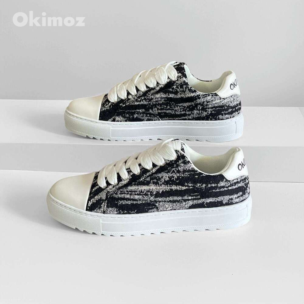 Okimoz Casual Shoes Running Sneaker Designer Shoes Black White Abstract Print Platform Sneakers