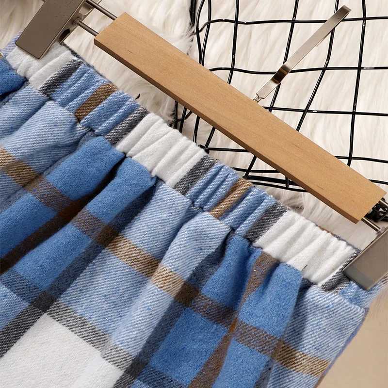 Winter Girls Cute Elegant Warm Blue And White Checkered Button Decorative Half Skirt Casual Princess Party Dress Half Skirt H260407