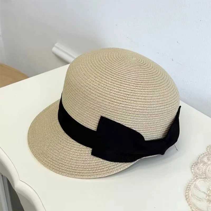 Elegant Straw Hat Women Summer Beach Ladies Casual long ducK Bowknot Hat Breathable Fashion Sun Hats For female equestrian hat H260407