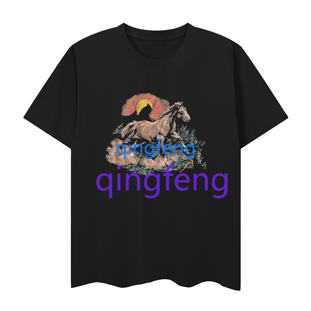 Summer casual 100% cotton T-shirt loose fitting geometric letter pattern printed short sleeved T-shirt for men and women American high street half sle