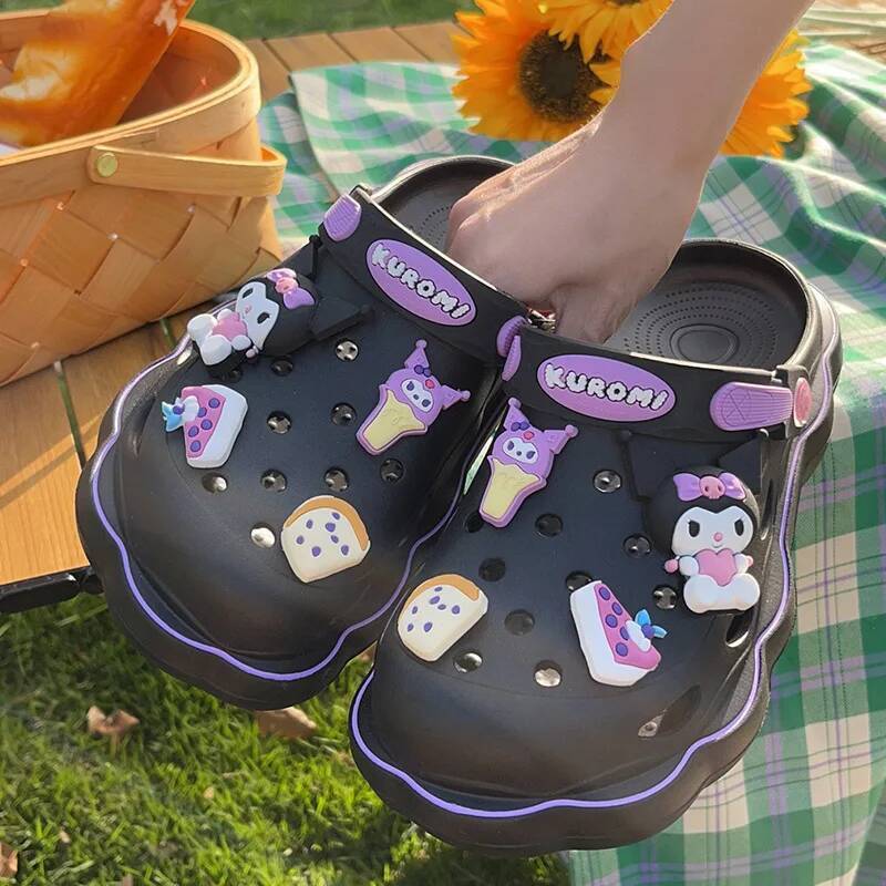 Cute Sanrio Hello Kitty Slippers Crocs Female Cartoon Accessories Outdoor Thick Bottom Eva Non-Slip Soft Sandals Gift