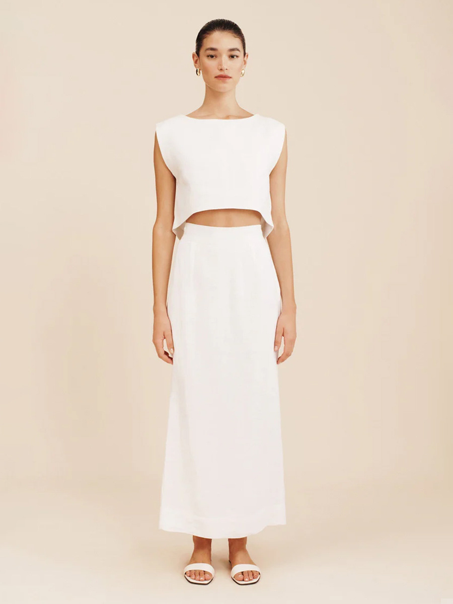 Summer Cotton Linen Vest Half Skirt 2-Piece Set Women's INS Chic Short Vest Casual Set Fashion Split Long Skirt Suits