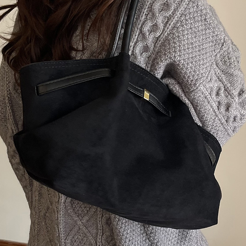 2026 New Arrival Suede Hobo Tote Bag for Women - Premium Beige Faux Leather Handbag, Luxury Retro Large Capacity Shoulder Tote - view 4