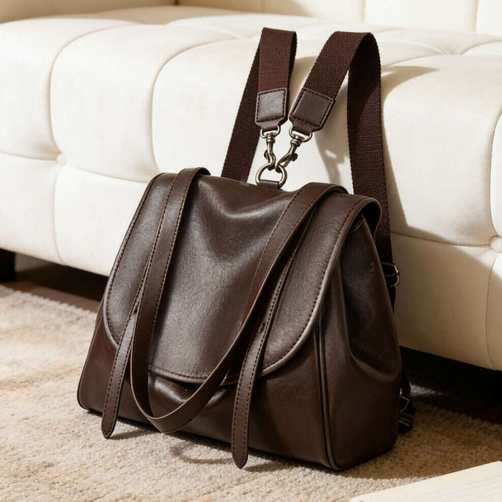 OLOEY Genuine Large Capacity Vintage Soft Leather Fashion Backpack College Style Travel Shoulder Versatile Crossbody Bag