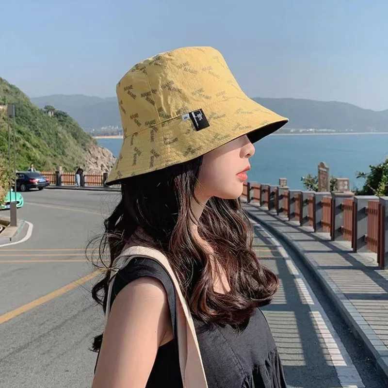 New Summer Sun Hats For Women Double Sided Outdoor Sunscreen Bucket Hats Female Korean Casual Panama Fisherman Caps H260407