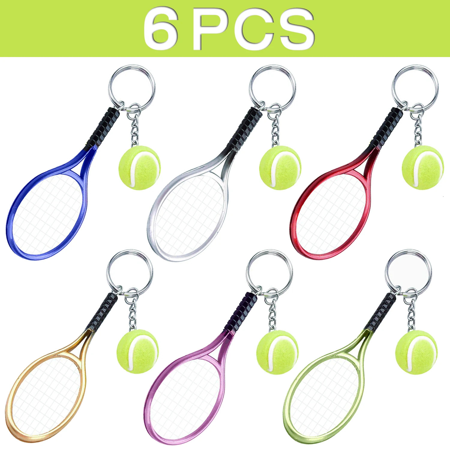 6Pcs Tennis Table Tennis Ping Pong Racquet Bat Sports Keychain Novelty Gifts 260403BJ