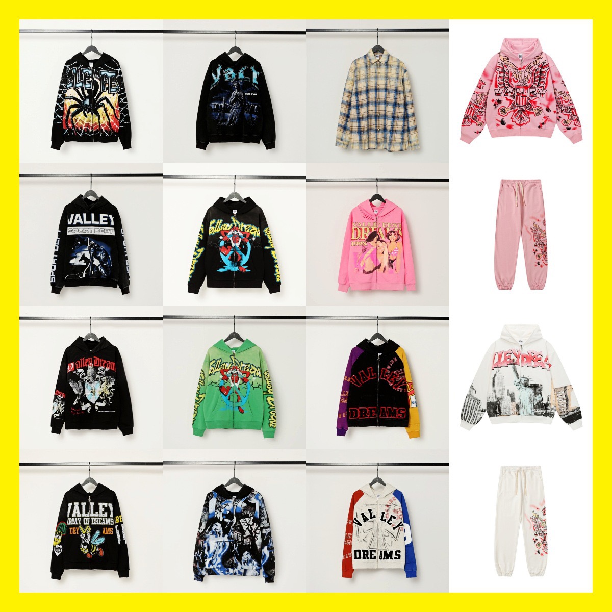 VALLEY Hoodie Designer mens Hoodie clothe graphic hooide hipster fabric cotton Street colorful Letter foil all print Vintage washed black tee ture size S-XL