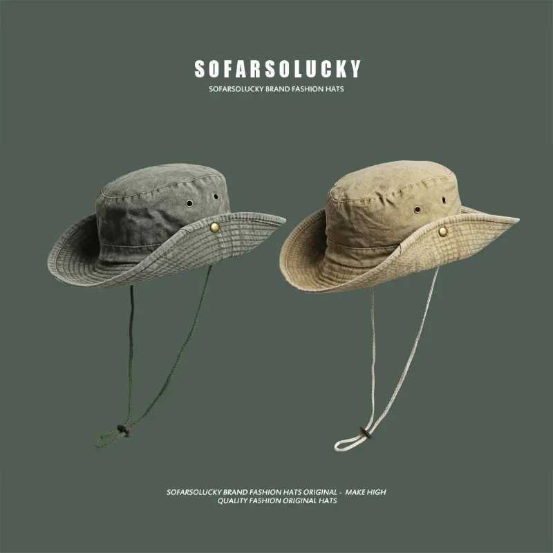 Japanese Outdoor Western Cowboy Bucket Hats Mens Women Summer Mountaineering Sun Protection Sun Hat Tooling Fishing Basin Hat H260407