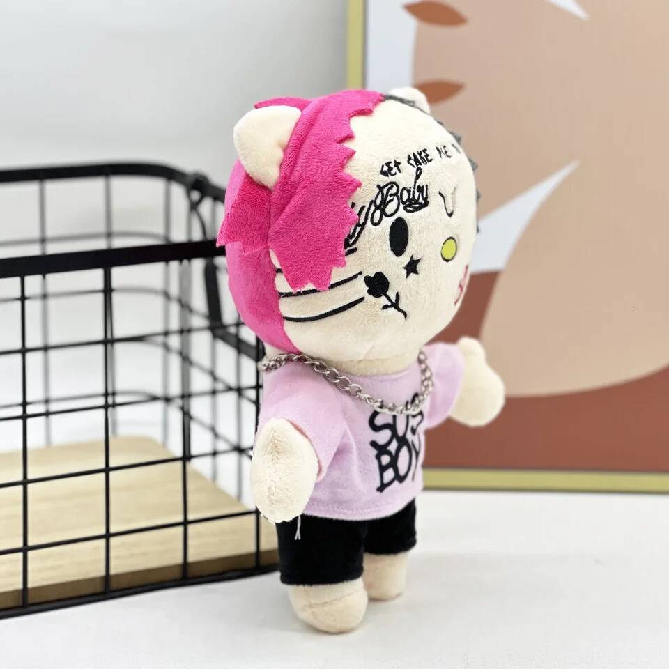 New Hello Kitty LIL PEEP Anime Toy Doll with Pink Clothes Necklace Stuffed Soft Plush Toys Fans Collect Gifts 24cm - view 4