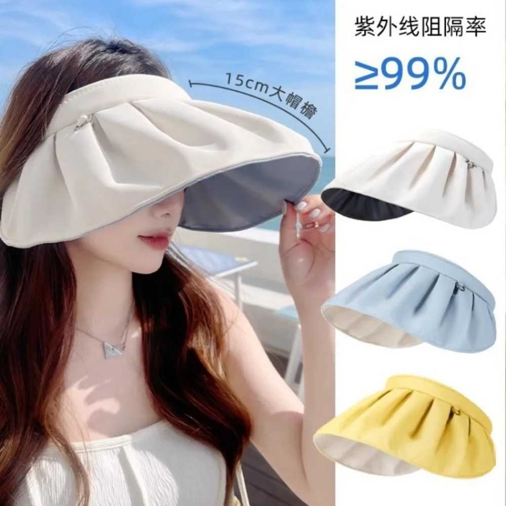 Summer Hat in Summer UV Resistant Empty Top Sun Hat Versatile Large Brim Face Covering Hair Tie Sun Shell Hats for Women Girl H260407