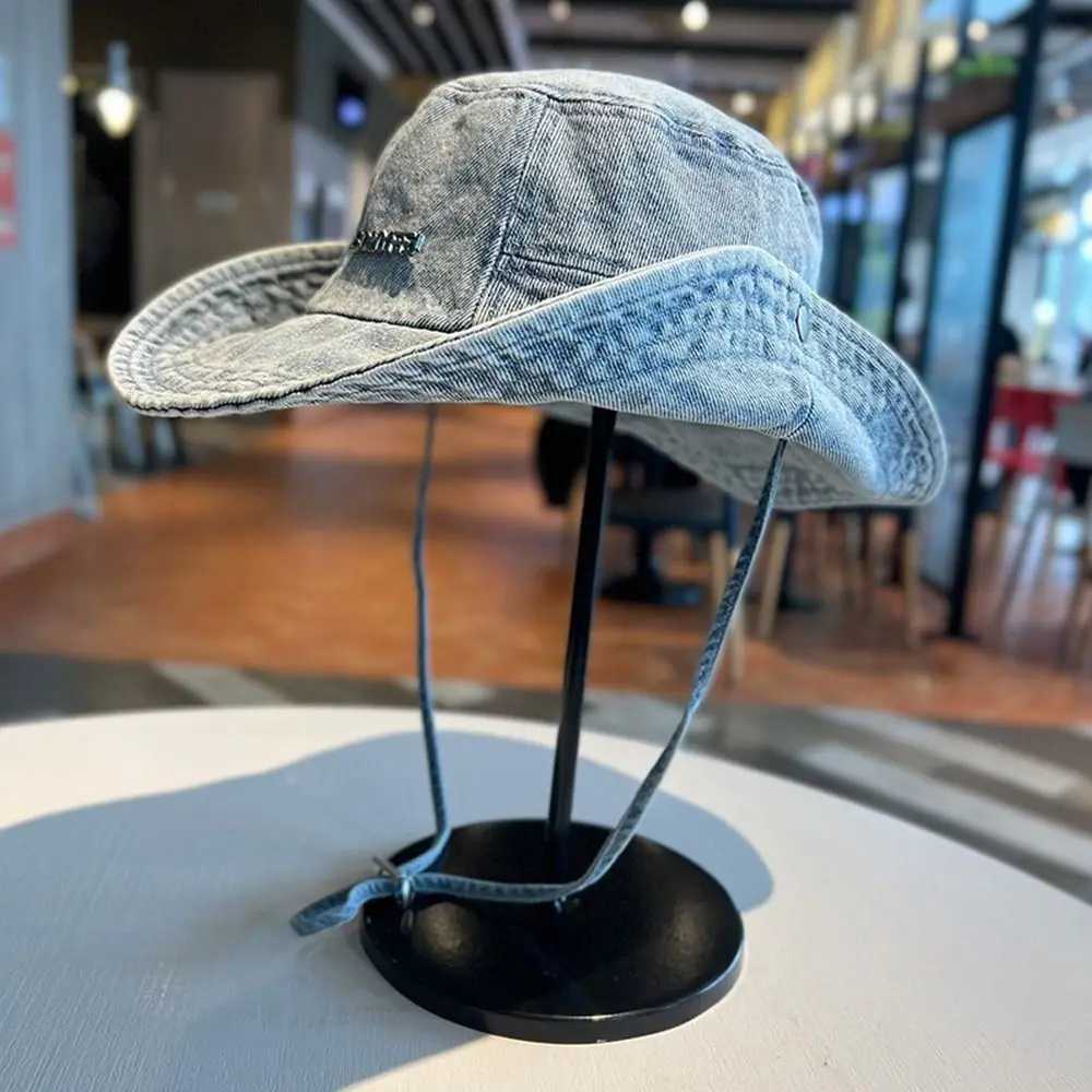 Portable Sun Protection Denim Cloth Bucket Hat Breathable Anti-UV Cowboy Hat Retro Casual Sun Protection Hat Fishing H260407