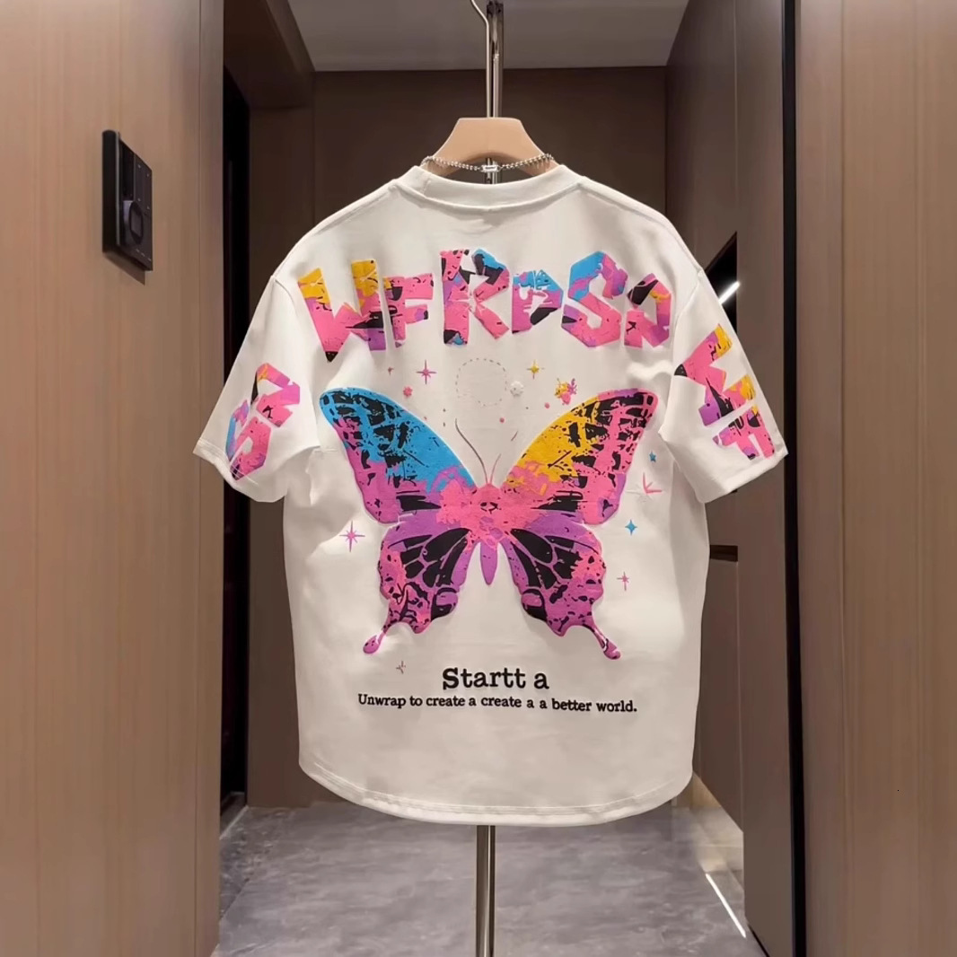 Luxury Brand Designer 2026 Summer New Men Short-Sleeve Embroidered Foam Print Painted Butterfly Casual Half-Sleeve T-Shirt Fashion Base Layer