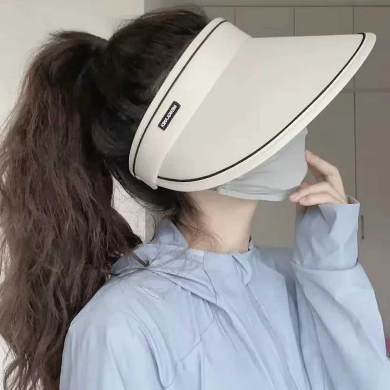 Spring New Sun Hat Womens Uv Protection Sun Hat Summer Empty Cap Large Brim Outdoor Cycling Face Shade Hat Woman Face Small H260407