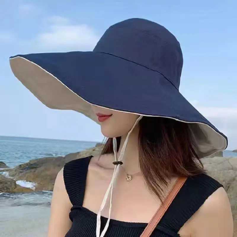 1Pc Doublesided Largebrim Hat Perfect for Summer Beach Style Outdoor Commuting Vacation Sun Protection Fashionable and Versatile H260407