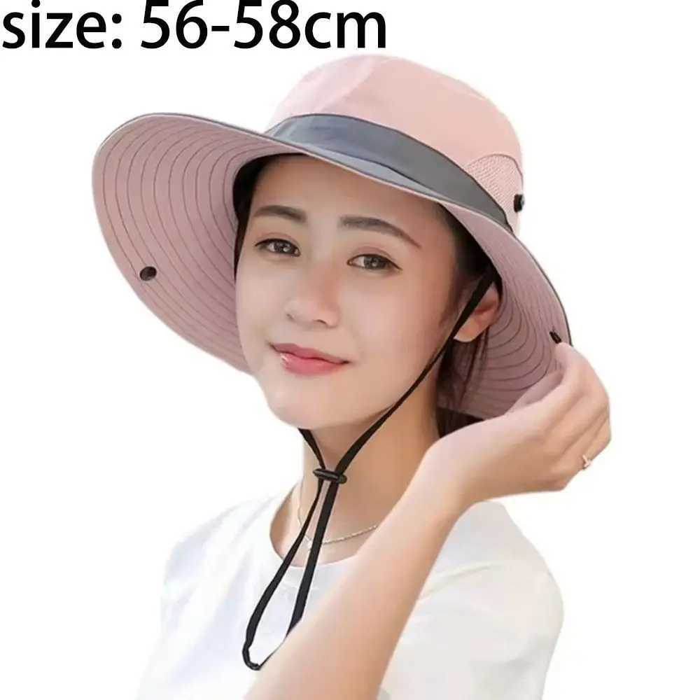 New Large Brim Summer Quick Drying Bucket Hats Hiking Hat Breathable Outdoor Casual Cap Adjustable Women Sunscreen Hat H260407