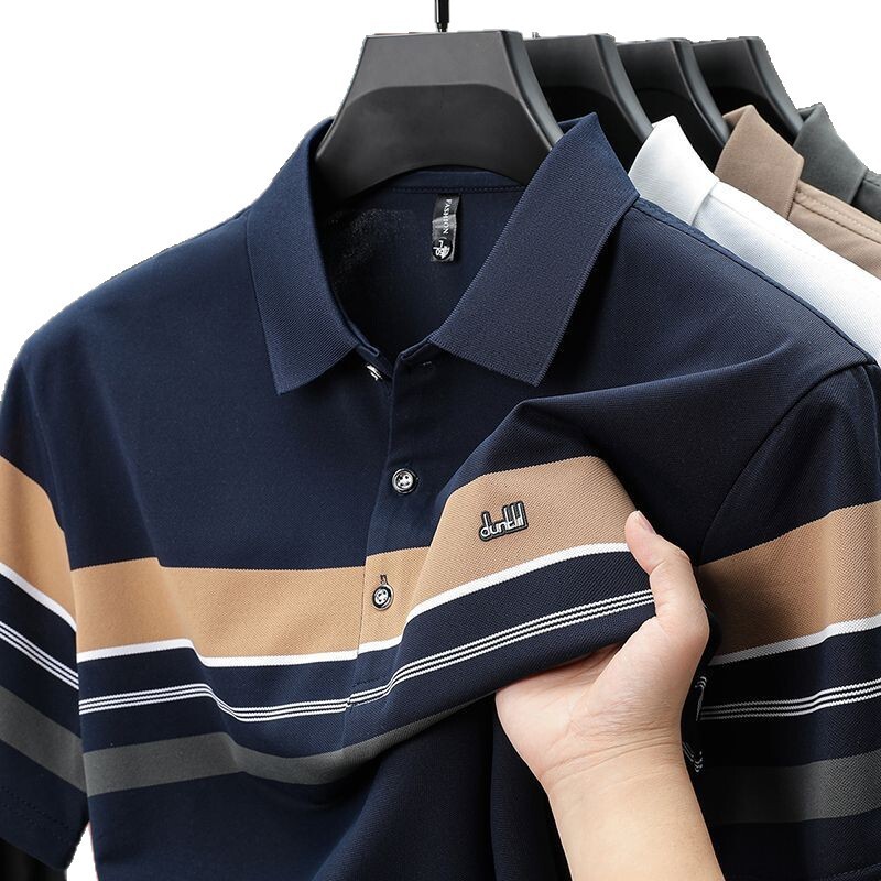 Luxury Designer Men's Casual Sportswear Striped Logo Pique Cotton Polo Shirt High-end Business Fashion Breathable Summer Activewear
