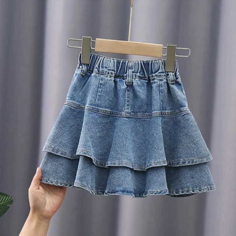 Girls Summer Stretch Denim Skirt Tween Tiered Skirt Casual Fashion Kids Clothing for Big Girls Party School Wear H260407