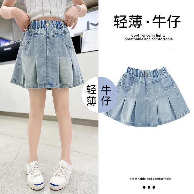 2026 SUMMER children Girls Clothes fashion teenager denim jeans safety shorts pant Pleated skirt jeans 4 8 9 10 11 12 years H260407