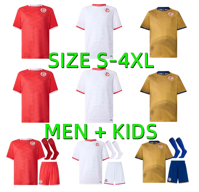 2025 2026 2027 Tunisia National Team Soccer Jerseys 25 26 27 STUNISIE LIMANE MSAKNI HANNIBAL MAALOUL SLITI MSAKNI Home Away Football Shirts Uniforms Men kids kit