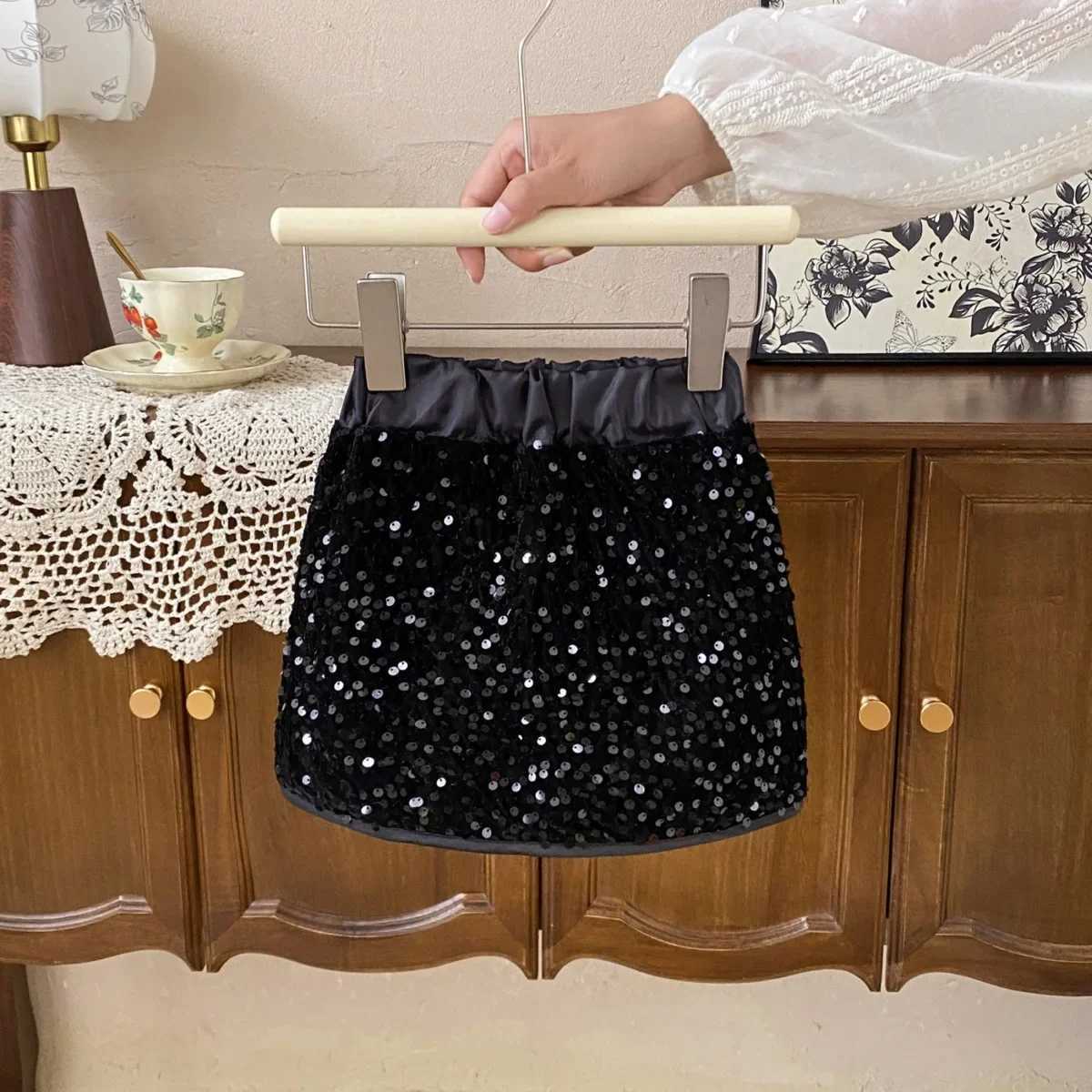 Spring Summer Children Clothes Girls Sequin Skirt Kids Fashion A-line Slim Party Wear Children High-Waisted Sparkle Skirt H260407