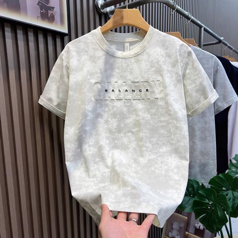 Luxury Designer Men's Casual Sportswear Tie Dye Letter Print Cotton Oversized T-shirt High-end Street Fashion Breathable Summer Activewear