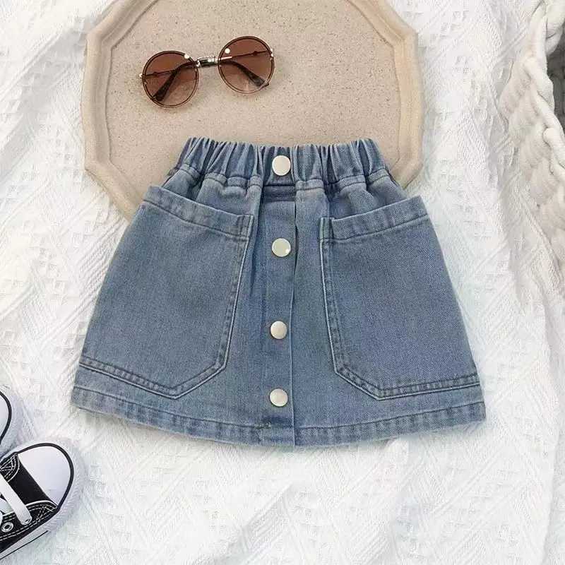2026 New Girls Denim Short Skirt Summer Baby Girl Half Skirt Children Solid Color Half Body Wrap Buttocks Versatile Skirt H260407