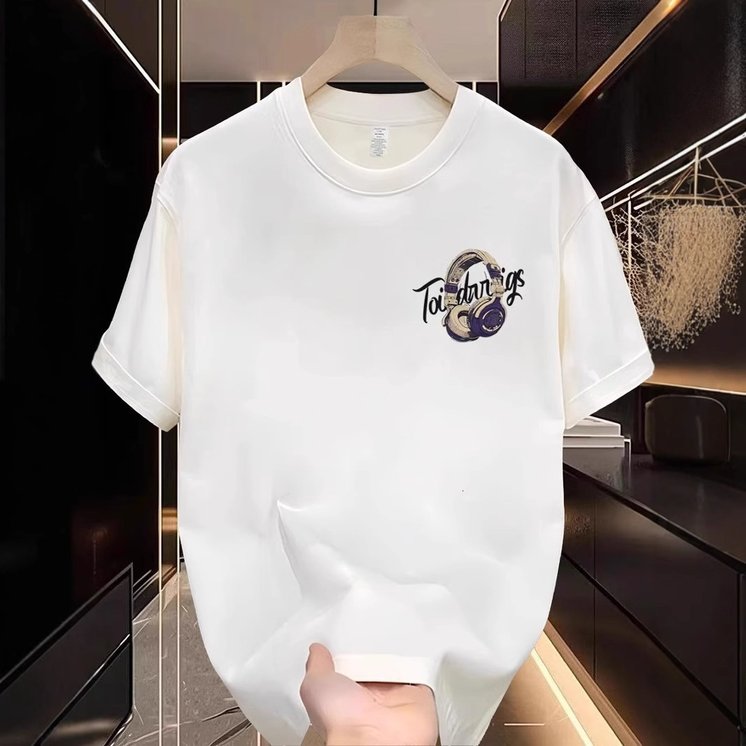 Luxury Designer Men's Casual Sport T-shirt Headphone Graffiti Print Oversized Cotton Tee High-end Street Fashion Premium Summer Activewear
