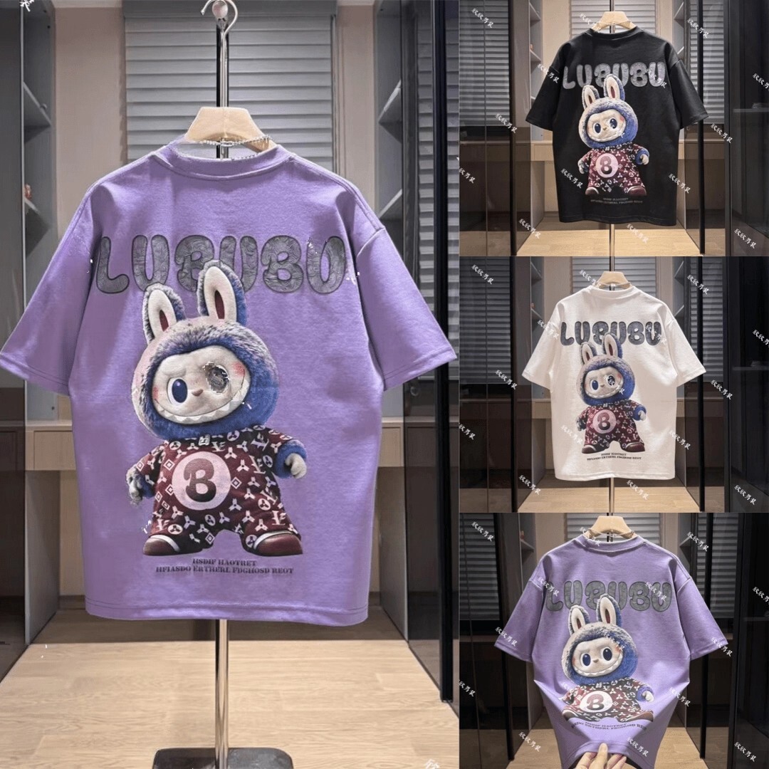 Luxury Designer Men's Casual Sportswear Cartoon Labubu Print Cotton Oversized T-shirt High-end Street Fashion Breathable Summer Activewear