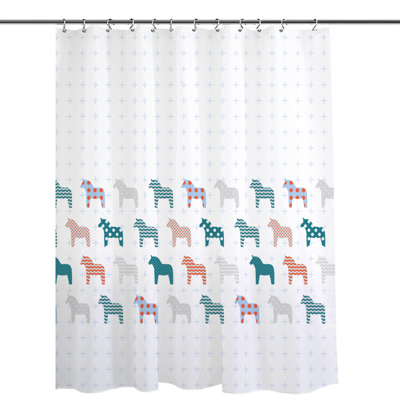 Shower Curtain Nordic Style PEVA Partition Cute Cartoon Carousel Pattern Dry And Wet Separation Bathroom Decor