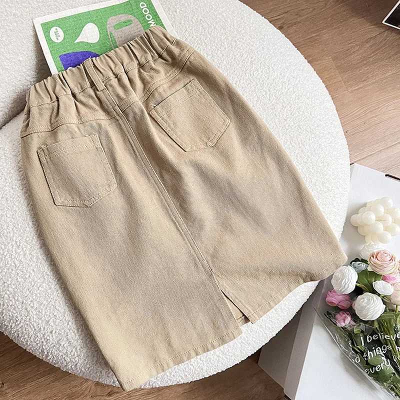 Girls All-Match Mid-Length Skirt Korean Style 2025 Spring New Pocket ChildrenS Clothing Fashion Denim Skirt For Baby Girls H260407