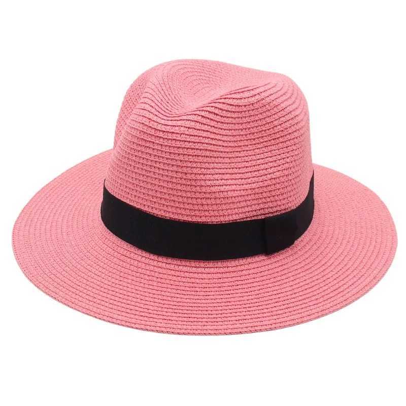 Spring and Summer Hot Selling Panama Straw Hat Square Black Ribbon Korean Style Hat for Men and Women Jazz Hat Panamahat H260407