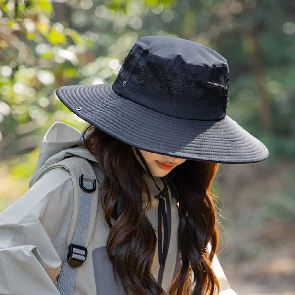 Adjustable Summer Men Women Bucket Hat UV Protection Wide Brim Outdoor Hiking Hat Fisherman Mesh Sunscreen Cap Camping H260407