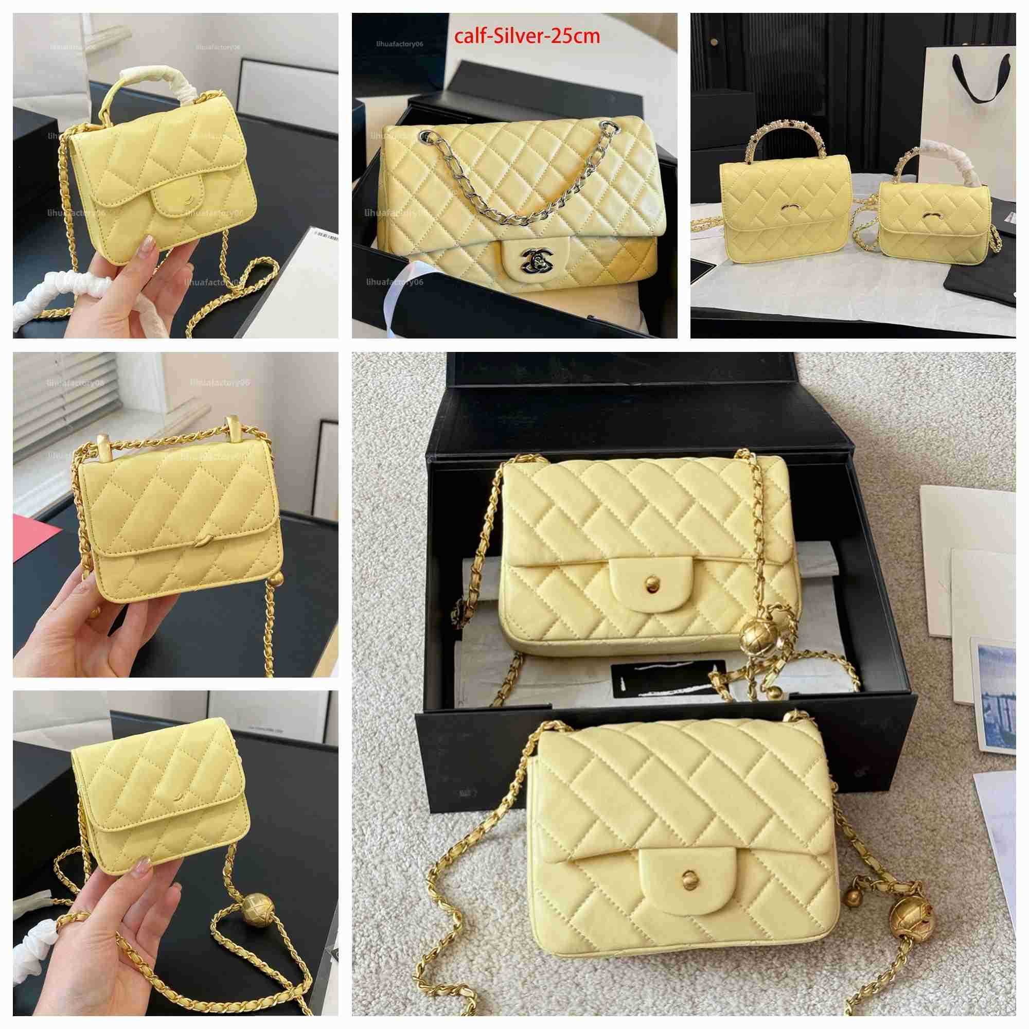 Shoulder Bags Designer Bag Yellow Bag Shoulder Bags Gold Ball Hardware Woman Purse Luxury Brand Handbag Tote Bags Black Brown Pink White Color Purse 008 001