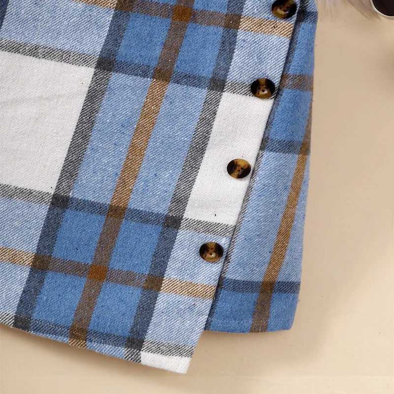 Winter Girls Cute Elegant Warm Blue And White Checkered Button Decorative Half Skirt Casual Princess Party Dress Half Skirt H260407