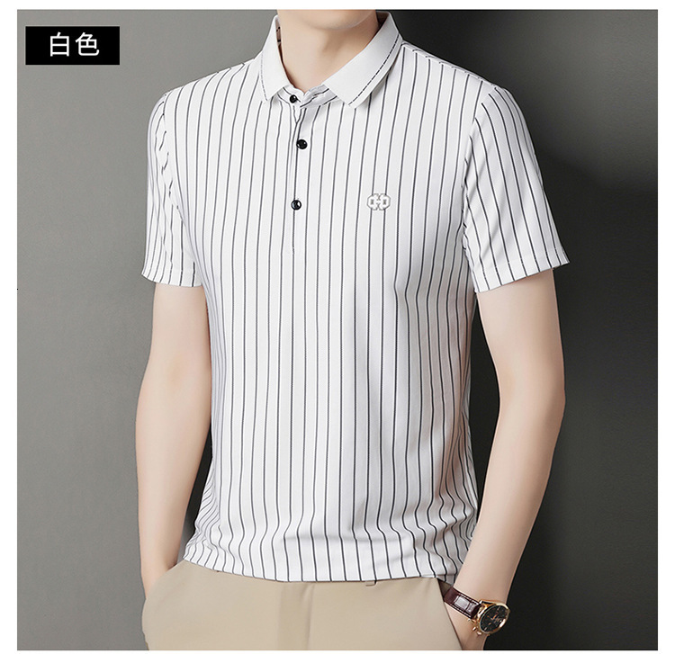 Luxury Designer Men's Short Sleeve Polo Shirt Premium Vertical Stripe Pattern High-end Business Casual Top Embroidery Detail Elegant Craft For Ge