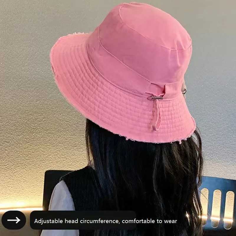 Summer Frayed Edge Bucket Hats Woman Outdoor Casual Sun Hat Sun Hat Beach Travel Sunshade Panama Hats XKYFM02 H260407